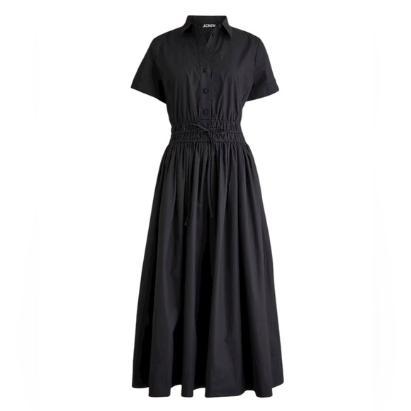 J. Crew Classic Black Elena Drama Midi Shirt-dress in cotton poplin NWT 8 - Picture 4 of 13